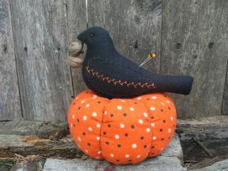 Primitive Halloween Black Bird Pincushion photo