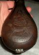 Antique Primitive Mid 1800s Hunting Shot Pouch Tooled Hunting Dog Brass Cap Vafo Primitives photo 2