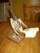Vintage Antique Rare Bird Figurine Made From Horn - Bird On Wooden Plaque - Unusual Primitives photo 4