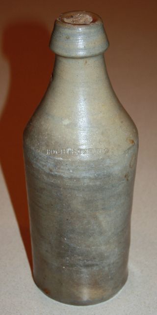 Antique Primitive Stoneware Beer Bottle 19th Century Signed Rochester,  Ny Quart photo