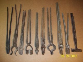 Antique~10 Blacksmith Tools~tongs~hand Forged~champion & Vaughn & Busnell~vgc~ photo