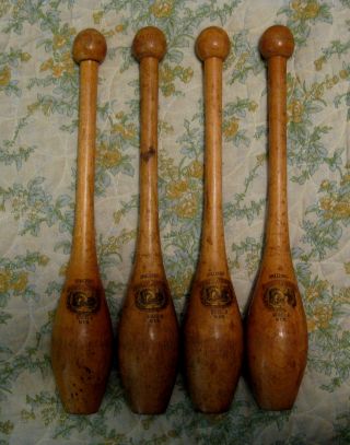 4 Rare Antique / Vintage Spalding 1/2 Pound Exercise / Juggling Indian Clubs photo