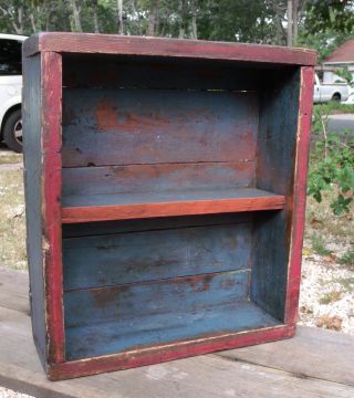 Vintage Wooden Shelf Wood Box Divider Old Painted Shabby Blue Display Storage photo