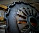 8” Antique Iron Wheel,  Vtg Industrial Machine Age Steampunk Art Decor Metal Gear Primitives photo 2