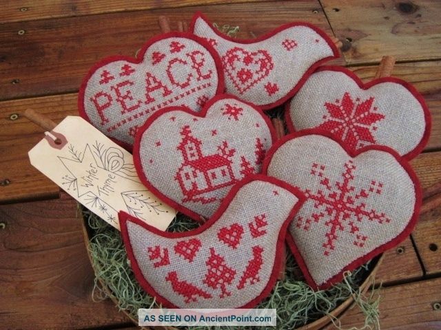 Christmas In October Cross Stitch Bowl Fillers/ornaments Primitives photo