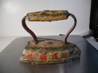 Antique Primitive Folk Art Hand Painted Five Pound Sad Iron Stamped With A Star photo