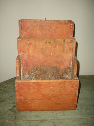 Old 3 Sectioned Dovetailed Table Box In Red Wash photo