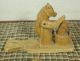 Primitive Antique Carved Wood Folk Art Motion Toy Mama Giving Baby Bear A Bath Primitives photo 6