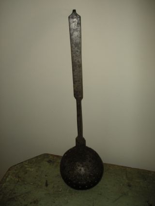 Early 19th C Wrought Iron Ladle Sieve Ladle With Decoration photo