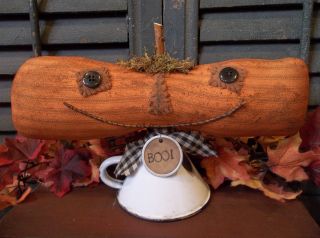 Primitive Halloween Jack - O - Lantern Make - Do On Vintage Enamelware Funnel photo