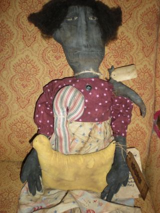 Primitive Civil War Christmas Girl Doll With Chicken,  Crow And Candy Cane photo