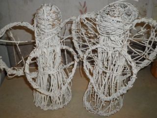 2 Primitive Wrapped Wood Twig White Painted 12 Inch Angels photo