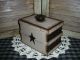 Primitive Wood Recipe Box W/ 20 Cards Tan & Black Crackle Star Farmhouse Decor Primitives photo 2