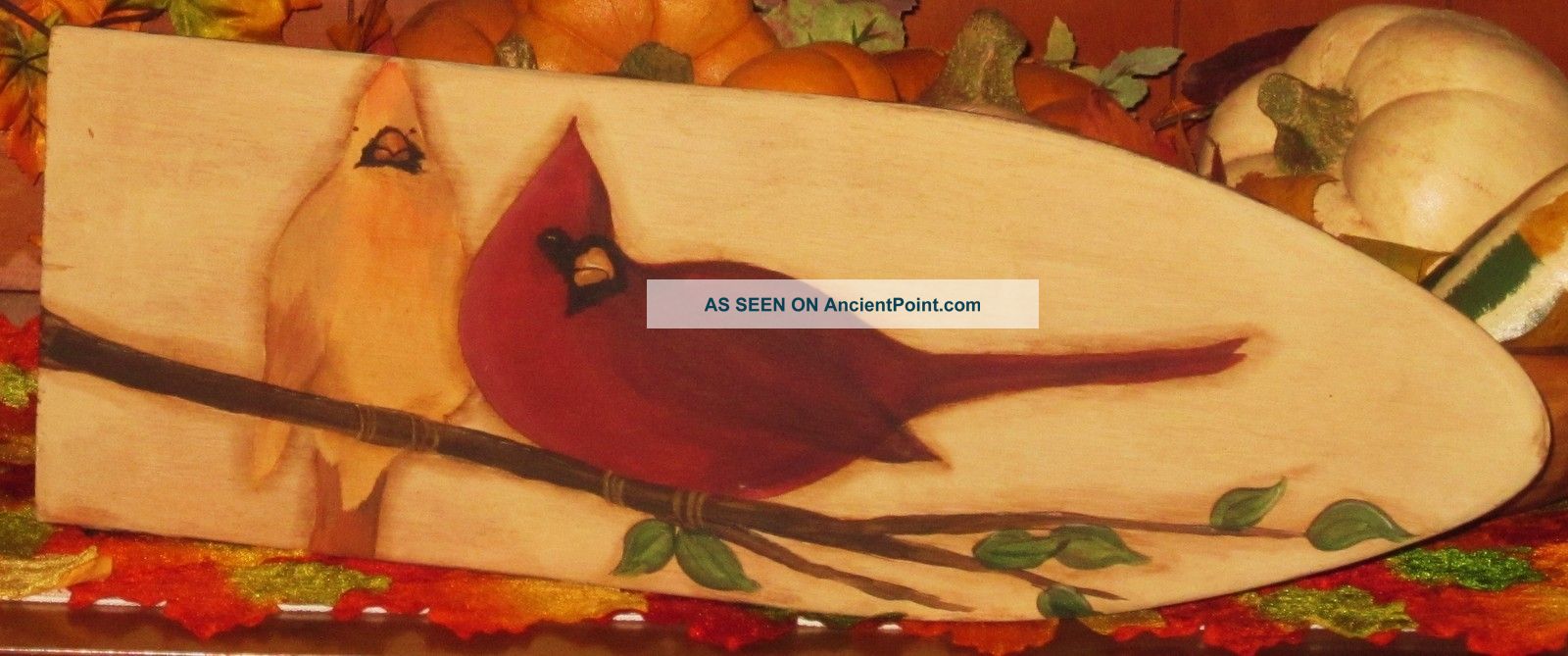 ~ Primitive ~ Hp Folk Art Pair Of Cardinals ~ Stretcher Primitives photo