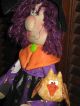 Primitive Hc Halloween Standing Witch Doll With Owl Ornie Tuck Shelf Sitter Primitives photo 2