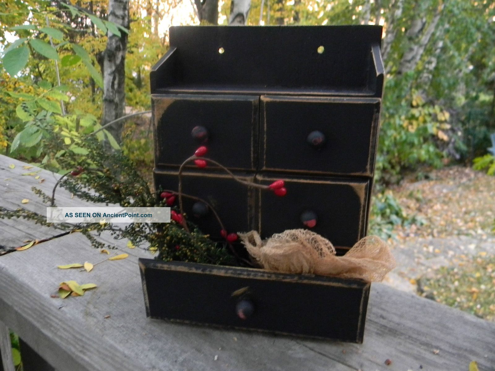 Primitive Sm.  Vtg Wooden 5 Drawer Spice Box,  Notions,  Apothecary Cabinet~pantry Primitives photo