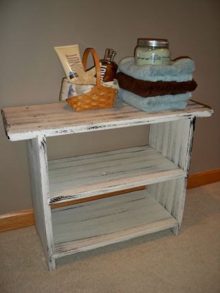 Primitive Two Shelf Bench Aged White - - Country Decor - See All Pics Usa Made photo
