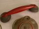 Antique Primitive Toy Telephone Very Old Vintage Metal Red Paint Early Metal Toy Primitives photo 4