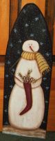 ~ Primitive ~ Hp Folk Art Snowmen Holding A Stocking ~ Winter ~ Stretcher Primitives photo 1