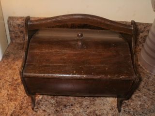 Antique Wood Art Deco Footed Sewing Box Carry Basket+two Way Doors Shop More photo