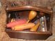 Antique Wood Art Deco Footed Sewing Box Carry Basket+two Way Doors Shop More Primitives photo 3