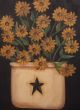 ~ Primitive ~ Hp Folk Art Crock Of Sunflowers ~ Barn Star ~ Fall ~ Door Panel Primitives photo 1