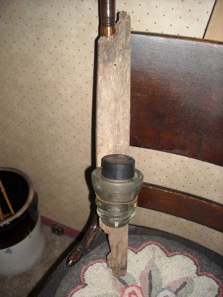 Prim Old Grungy Wooden Insulator Solar Light ~ Very Early Looking photo