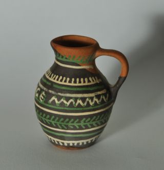 Small Primitive Redware Glazed Decorated Pitcher N5 photo