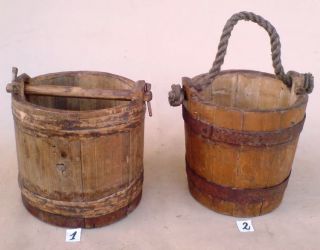 Two Antique Wooden Buckets (you Can Choose To Buy Only One Which You Like More) photo