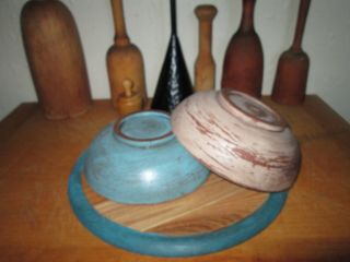 Primitive Farmhouse 2 Painted Wood Dough Bowls In Winter Hues Colors photo