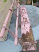 Antique Wall Mounted Hat Rack,  Oak And Cast Iron,  But Now Painted Pink Primitives photo 1