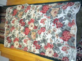 Vintage Linen Cabbage Rose Floral Fabric 3/4 Yd By 48in Wide New Excellent photo