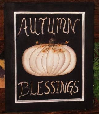 ~ Primitive ~ Hp Folk Art White Pumpkin ~ Autumn Blessings ~ Door Panel photo