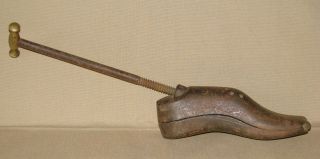Antique Cast Iron Shoe Form,  Last,  Stretcher Brass Turn Knob photo
