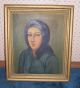 Rare Antique Folk Art Oil Painting Of A Young Amish Girl Signed Denbeau 1943 Primitives photo 6