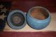 Antique Primitive Early Blue Painted Wooden Spice Jar Bowl With Lid Primitives photo 2