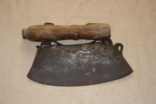 Ottoman Turkish Primitive Hand Forged Iron Cleaver Chopper W Short Wooden Handle photo