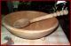 Old Wood Footed Pantry Bowl Antique & Thick Chunky Wood Spoon Primitive Country Primitives photo 2