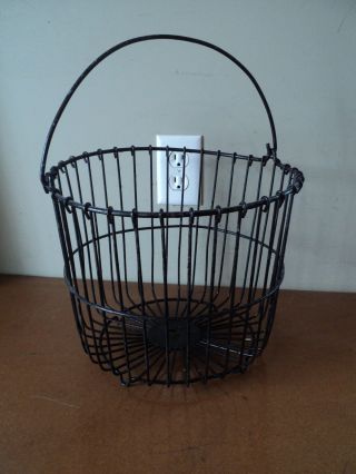 Vtg Antique Wire Primitive Black Rustic Country Egg Potato Basket photo