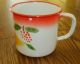 Vintage Enamelware Pitcher With Apple,  Pear And Grapes,  White Red And Orange Primitives photo 1