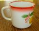 Vintage Enamelware Pitcher With Apple,  Pear And Grapes,  White Red And Orange Primitives photo 2