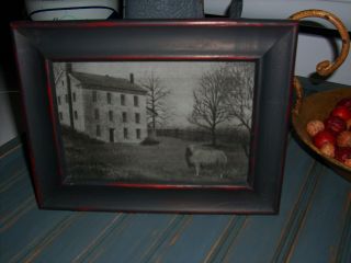 Framed Sheep Print Saltbox House~black & White~primitive Country 4 X 6~new photo