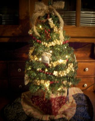 Country Kitchen Iprimitive Christmas Tree W/tiny Rice Lites & Kitchen Ornies photo