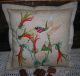 Primitive Crewel Embroidery Repurposed Vintage Stitchery Hummingbird Flower Vine Primitives photo 3