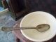 Vintage Pottery Old Rimmed Mixing Bowl W/ Old Metal Spoon Primitives photo 7