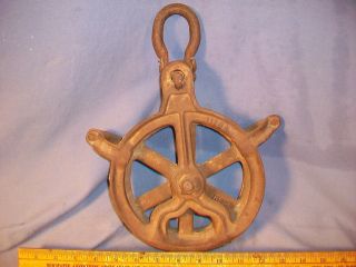 Vintage Antique Steel Barn Decorative Working Pulley ~ photo