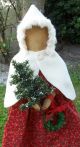 ♥ Early - Look Primitive Christmas Doll In Red ~~ White Wool Cape ♥rcp♥ Primitives photo 5