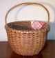New England Splint Basket,  Large,  Round,  Double Wrapped Rim,  Notched Handle, Primitives photo 1