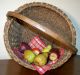 New England Splint Basket,  Large,  Round,  Double Wrapped Rim,  Notched Handle, Primitives photo 4