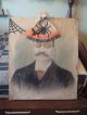 Wonderful Folkart Halloween Picture Old Picture On Wooden Frame ~ Primitives photo 1